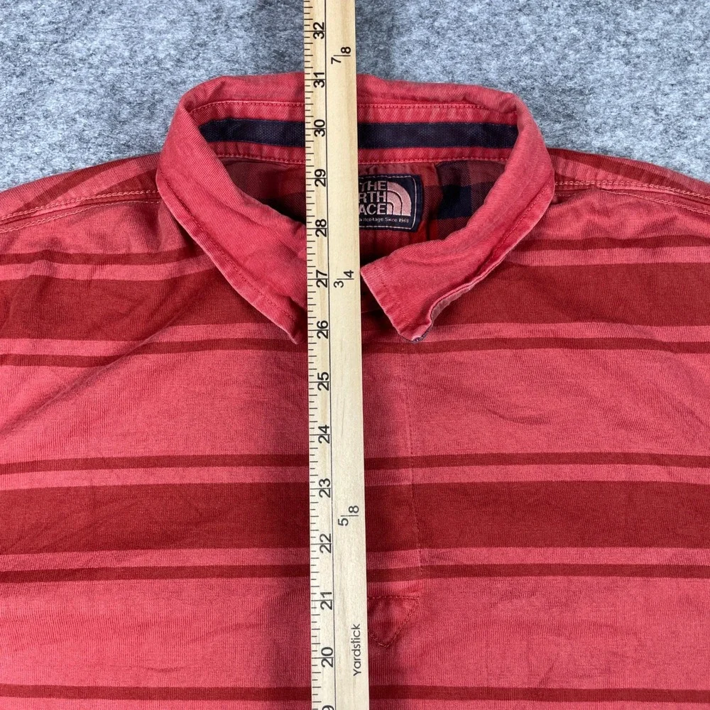 The North Face Rugby Polo Shirt Mens L Red Striped Long Sleeve Cotton Outdoor